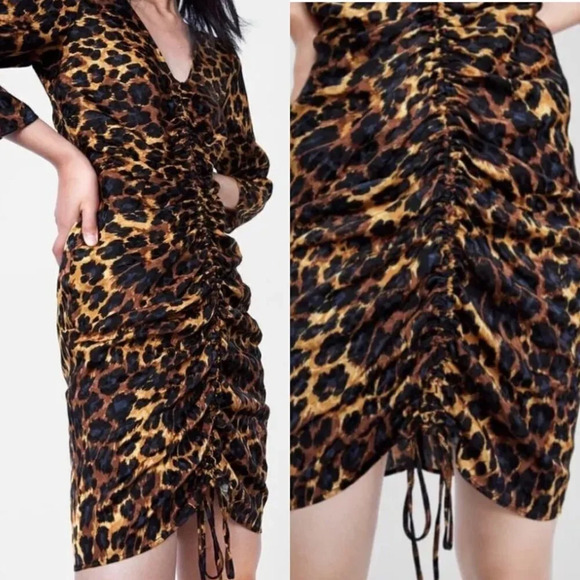Zara leopard print ruched dress size small - Picture 5 of 5